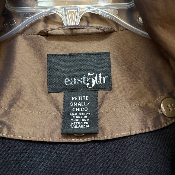 East 5th Black Button & Zip Trench Coat with Detachable Hood & Lining, Size SP - Picture 10 of 15